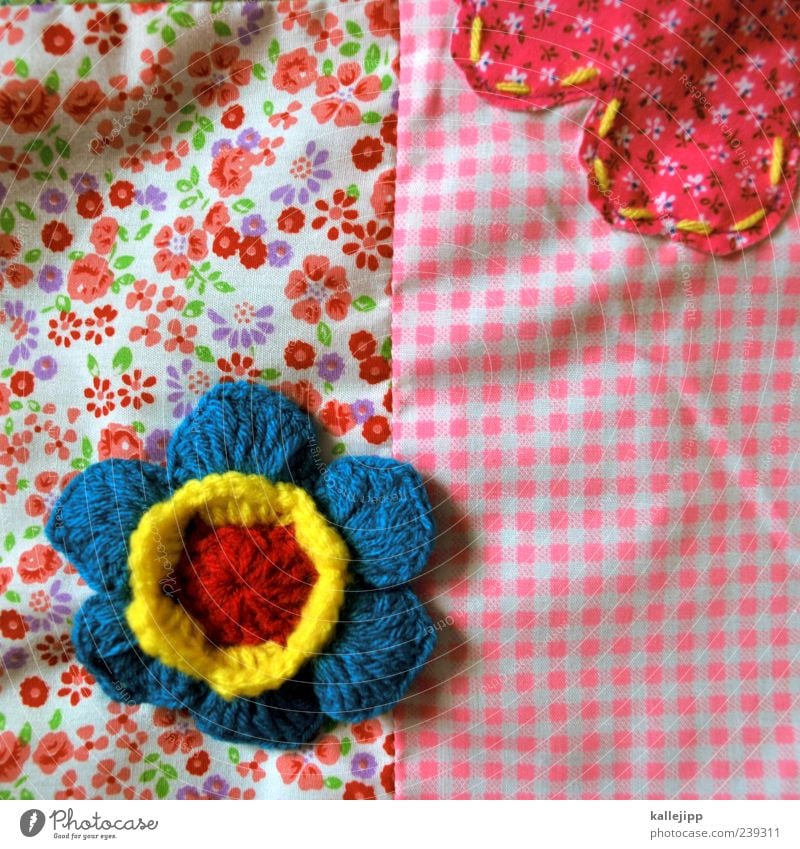 fabric flowers Decoration Flower Cloth Pattern Crocheted Checkered Pink Blue Stitching combination combine Connect Rag Textiles Colour photo Multicoloured