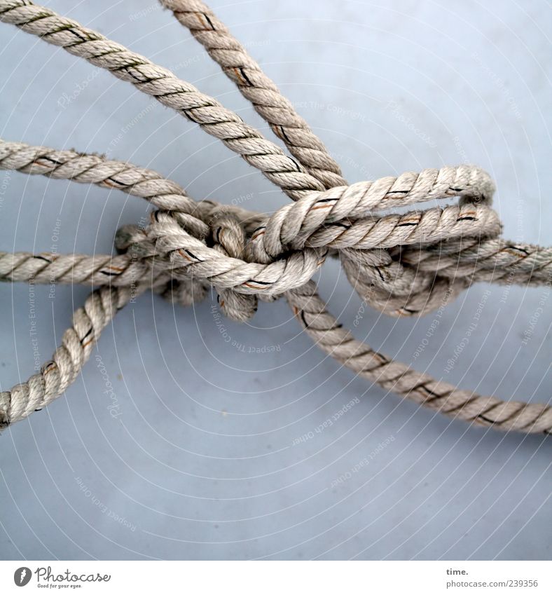 Twisted Paths Sailboat Rope Knot Maritime Esthetic Complex Network Arrangement Puzzle Irritation Gray Loop Bright background Deserted Colour photo Exterior shot