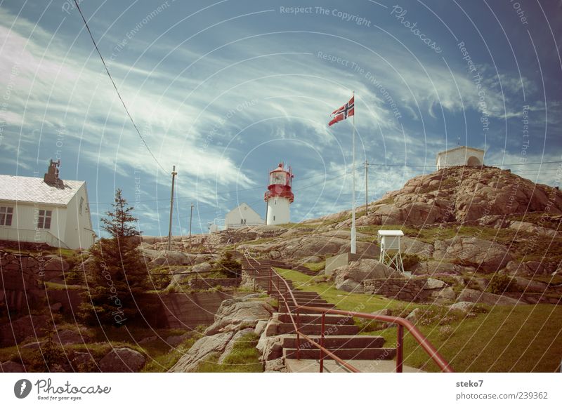 Norway House (Residential Structure) Lighthouse Stairs Flagpole Vacation & Travel Colour photo Exterior shot Deserted Day Rock Travel photography