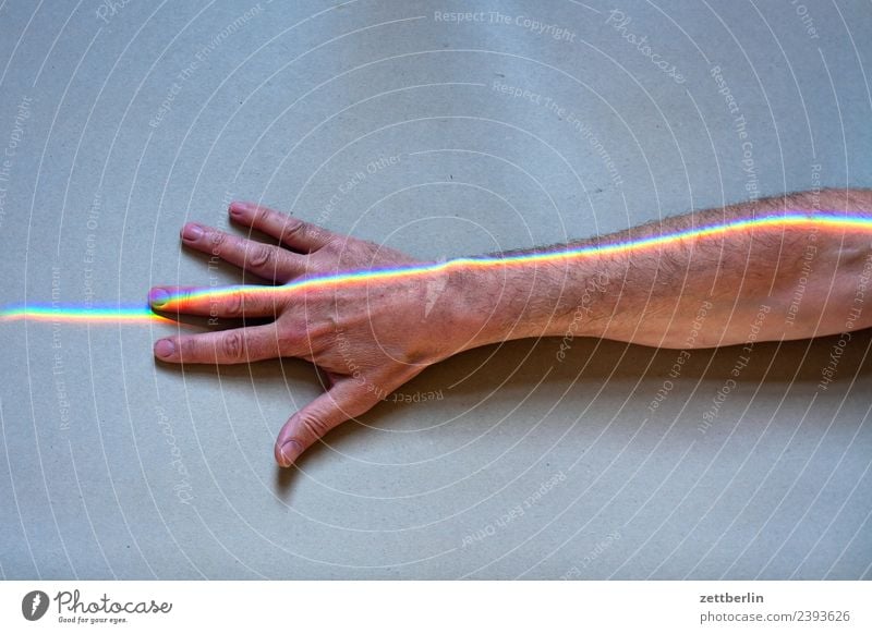 Finger with coloured light (6) Arm Multicoloured Colour Fingers Hand Light Refraction Beam of light Man Human being Physics Prism Rainbow Prismatic colors