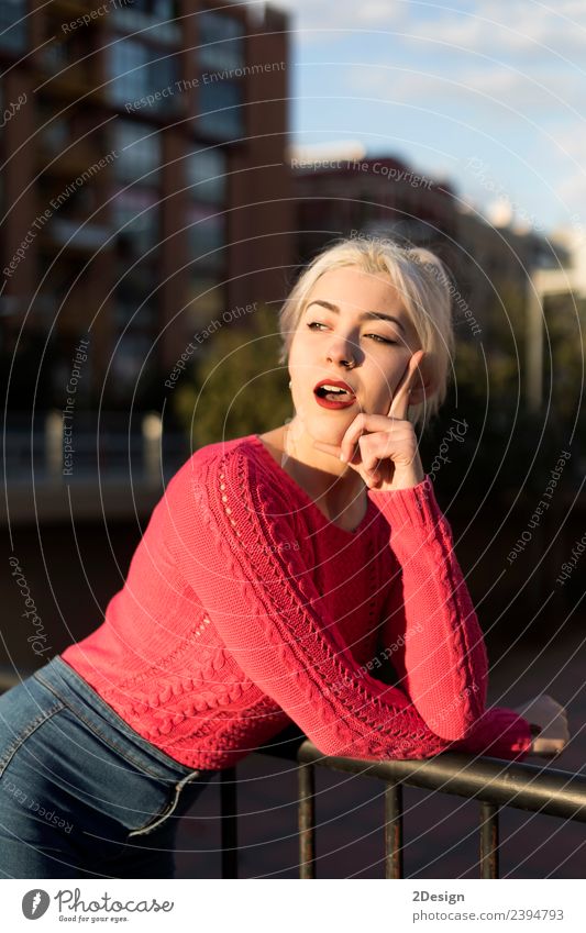 Portrait of a young blonde woman gesturing Lifestyle Happy Beautiful Face Human being Feminine Young woman Youth (Young adults) Woman Adults Arm 1 13 - 18 years