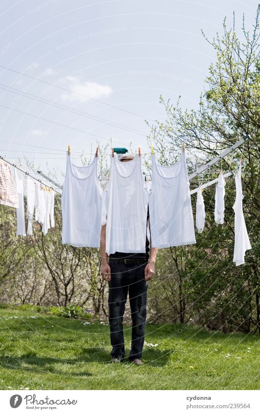 Always stay nice and clean Style Human being Environment Nature Sky Grass Bushes Garden Meadow Uniqueness Idea Whimsical Cotheshorse Shirt Clothesline Clean