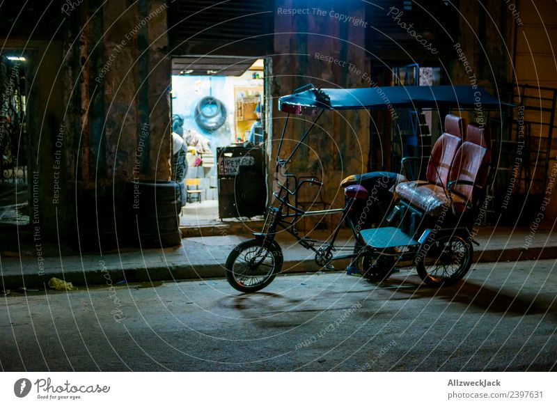 parking bicycle taxi at night on the streets of Havana Cuba Night shot Long exposure House (Residential Structure) Dark Illuminate Light Lighting