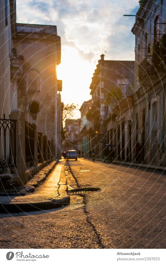 Sunset in the streets of Havana Cuba Island Socialism Vacation & Travel Travel photography Trip Sightseeing Shadow Town Blue sky Clouds Wanderlust