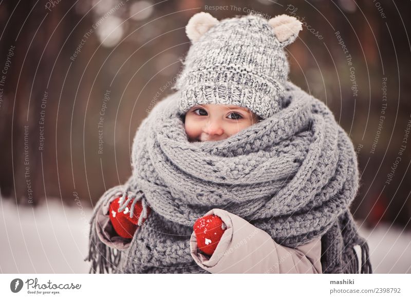 baby girl walking in winter forest Style Joy Happy Beautiful Playing Knit Winter Snow Child Infancy Weather Forest Fashion Coat Scarf Hat Smiling Small Cute