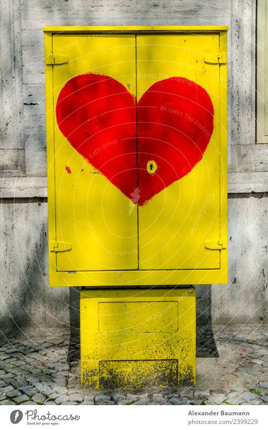 yellow distribution box with red heart-shaped sign Telecommunications Information Technology Internet Energy industry Wall (barrier) Wall (building) Distributor
