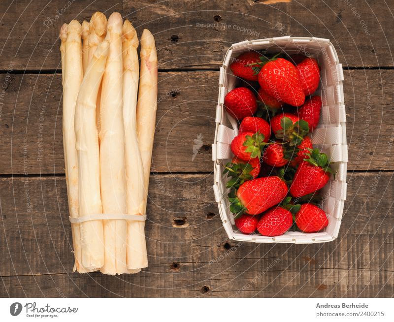 Asparagus and strawberries Dessert Summer Nature Fresh Healthy Delicious health juicy leaf natural nutrition organic red ripe rustic strawberry sweet table