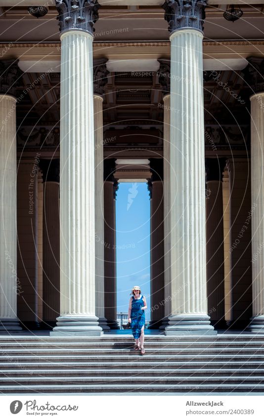 Young woman with dress and hat between columns Cuba Havana Island Column Academic studies Stairs Vacation & Travel Travel photography Summer Beautiful weather
