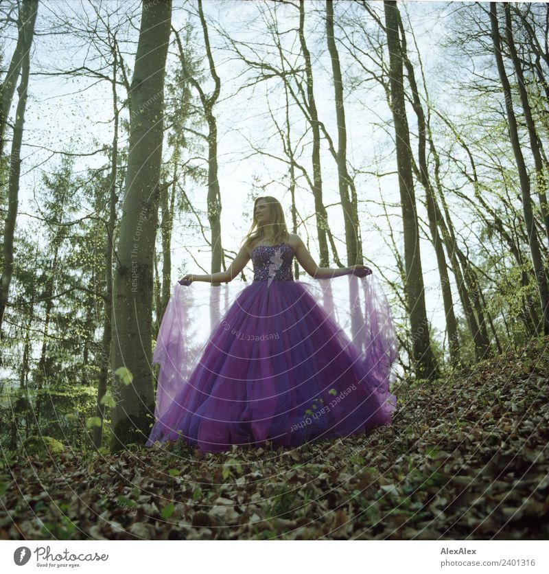 analog backlight portrait of tall beautiful young woman in purple wedding dress in forest back light Lifestyle Elegant Style pretty Summer Young woman