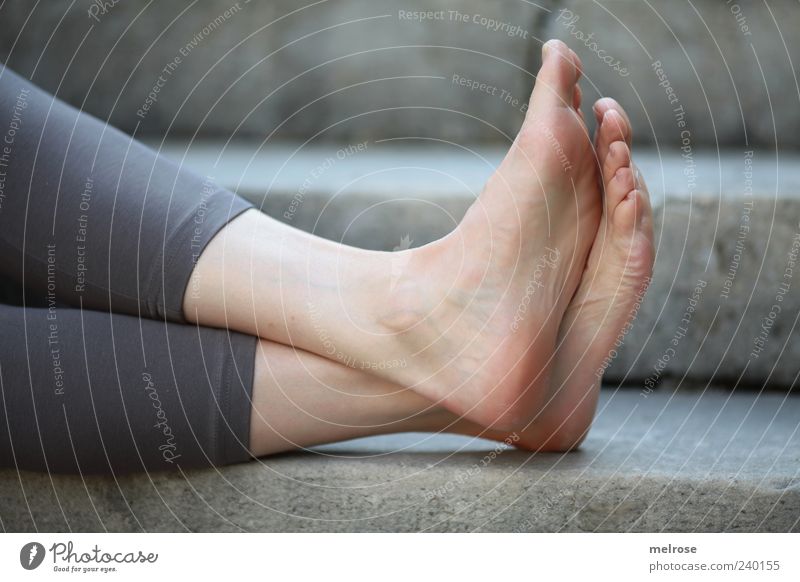" chill " Well-being Relaxation Calm Feminine Woman Adults Legs Feet heels 1 Human being Stone Sit Gray Contentment Toes Barefoot Feet up Leggings Stairs Ankle