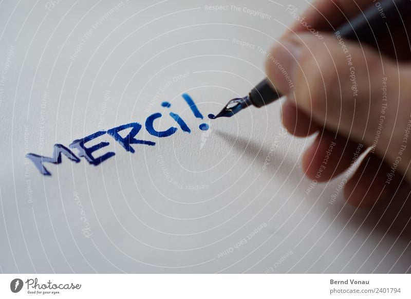 Merci! Fingers Write Authentic Friendliness Bright Letters (alphabet) Thank you very much French Exclamation mark Calligraphy Wet Fresh Piece of paper Grateful
