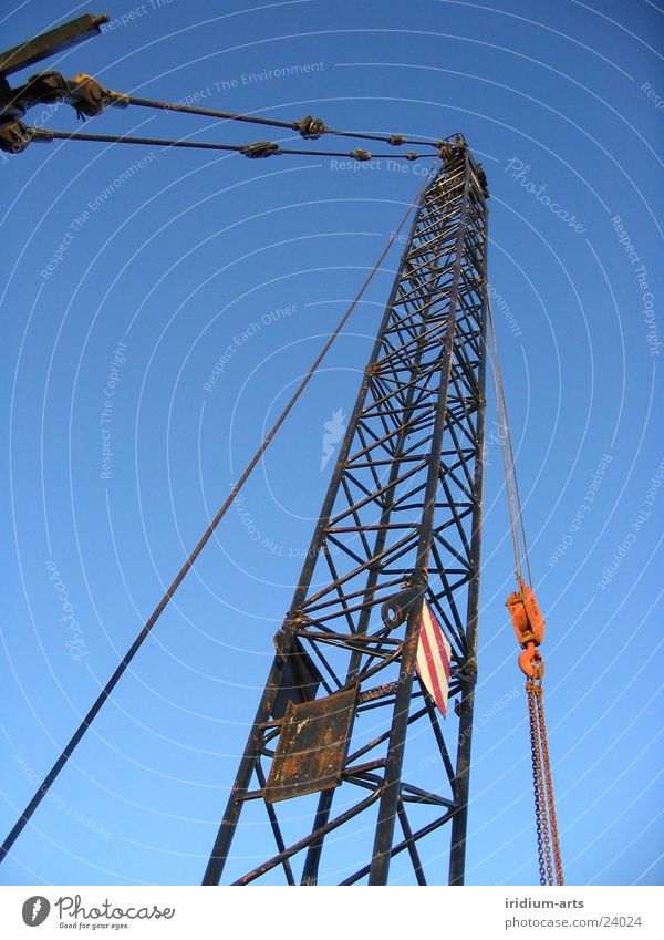 constructing the sky Crane Steel Portrait format Industry crane arm Metal Sky Blue Tall