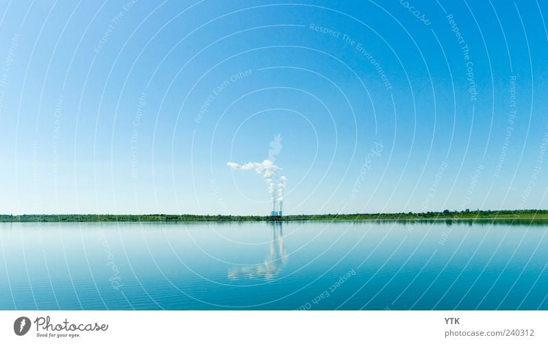 Mirrored Pollution! Technology Science & Research Advancement Future Energy industry Coal power station Industry Environment Elements Water Cloudless sky Summer