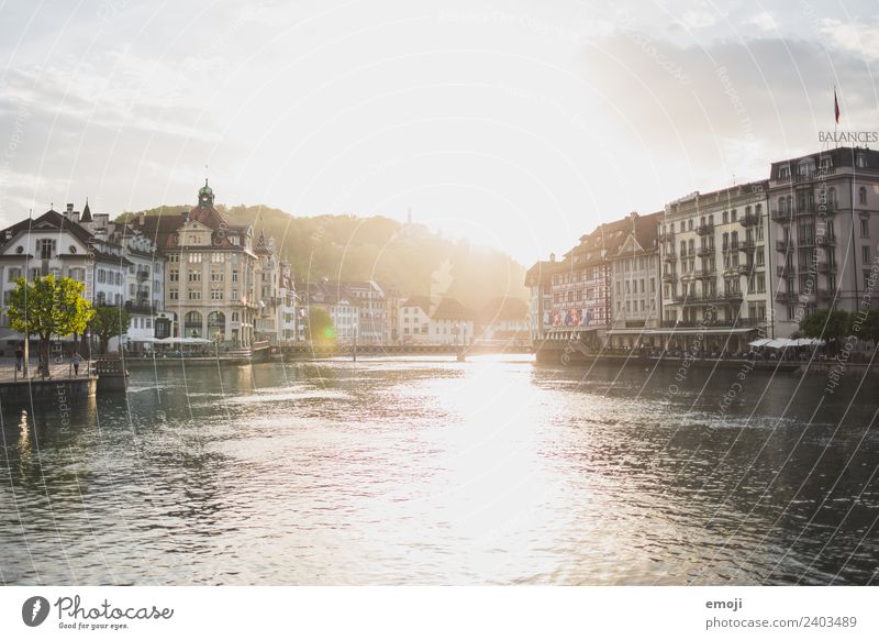 Lucerne CH Beautiful weather River reuss Town Downtown House (Residential Structure) Historic Tourism Switzerland Colour photo Exterior shot Day Evening