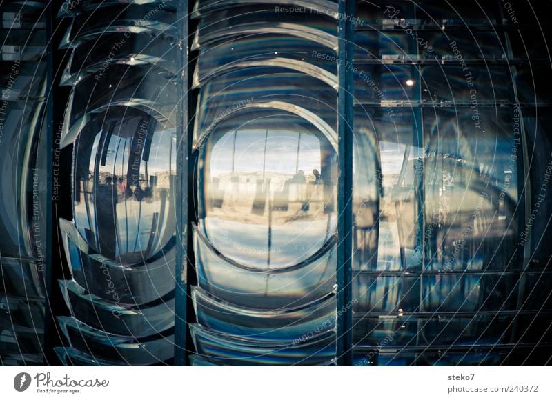 lighthouse eye Glass Blue Green Perspective Round Reflection Reflector Close-up Copy Space middle Deserted