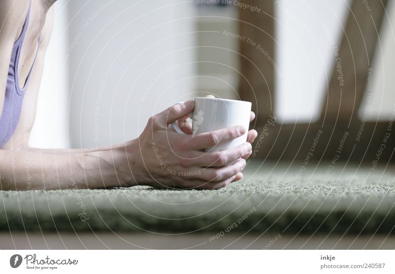lie around drinking coffee Well-being Relaxation Calm Living or residing Flat (apartment) Living room Carpet Adults Life Hand 1 Human being Cup Mug To hold on