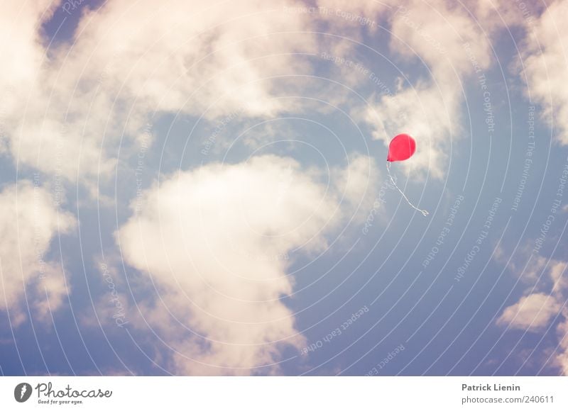 I want a balloon. Leisure and hobbies Environment Elements Air Sky Clouds Weather Beautiful weather Flying Fresh Bright Red Moody Loneliness Dream Balloon