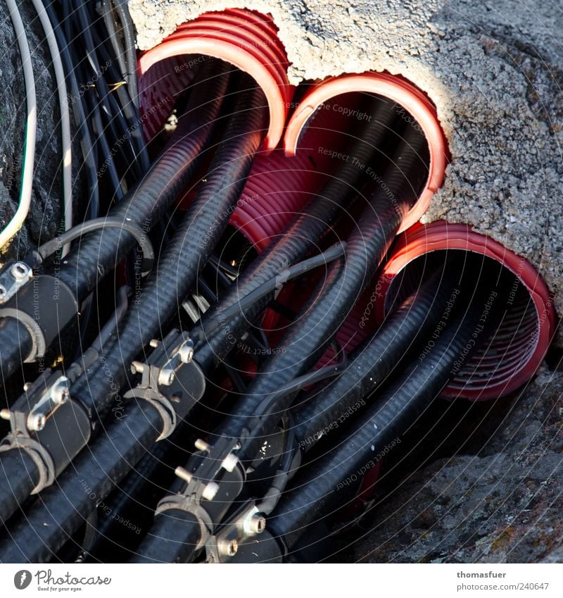social network Construction site Telecommunications Cable Technology Internet Stone Plastic Red Black Network Teamwork Earth Pipe Connectedness Detail Day