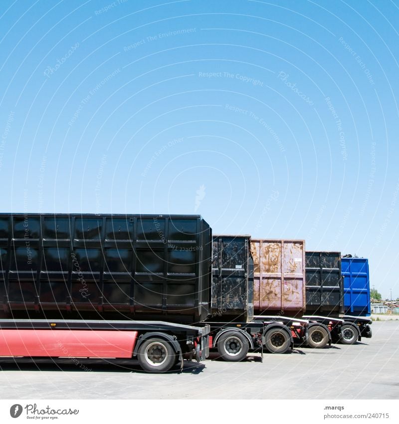 transport Work and employment Economy Logistics Company Cloudless sky Transport Means of transport Truck Flexible Mobility Trailer Container Cargo Parking