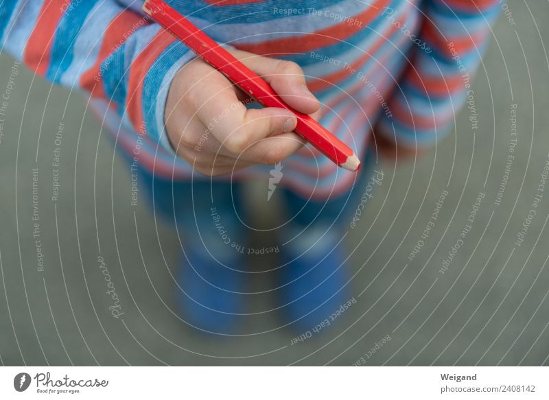 Red pencil III Child Boy (child) Infancy Youth (Young adults) Write Pen School Elementary school Study Colour photo Copy Space bottom Copy Space middle