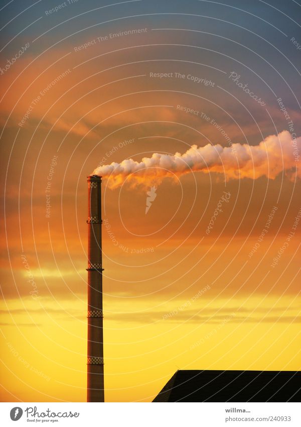 Smoking chimney - Hans steam in the headwind Energy industry Thermal power station Environment Sky Climate Climate change Wind Chemnitz Roof Chimney Smoke Tall