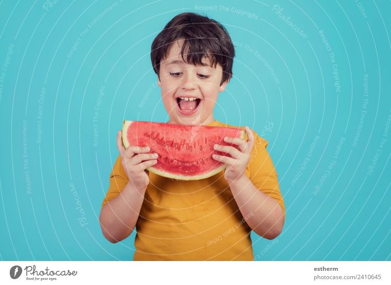 Happy child eats watermelon Food Fruit Dessert Nutrition Eating Lunch Organic produce Lifestyle Joy Wellness Human being Masculine Child Toddler Boy (child)