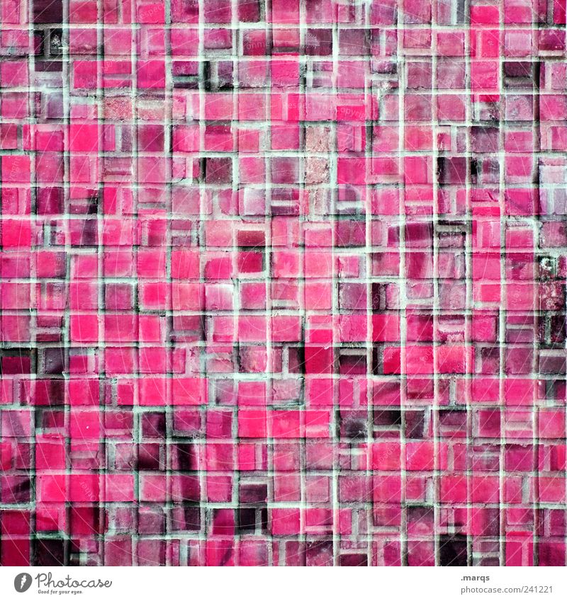 scrutiny Style Design Wall (barrier) Wall (building) Stone Line Tile Illuminate Cool (slang) Sharp-edged Many Crazy Pink Chaos Colour Mosaic Colour photo