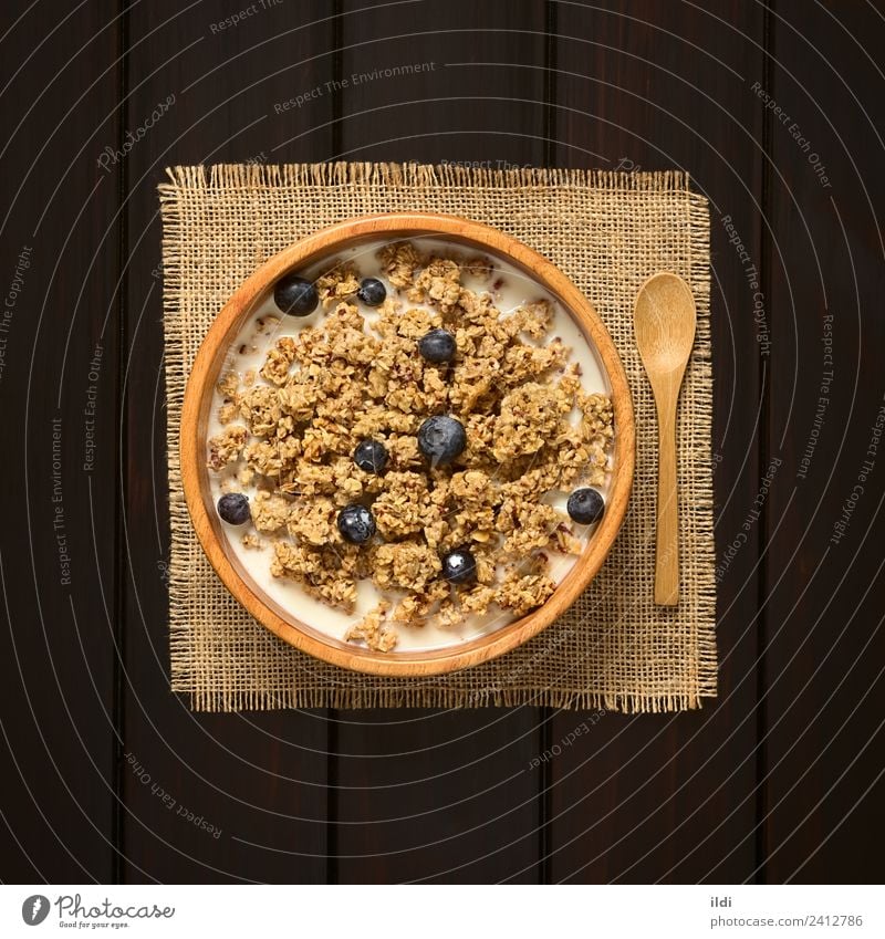 Breakfast Cereal with Blueberries and Milk Fruit Fresh food oatmeal Rolled Berries Blueberry dry sweet sweetened healthy Meal Dish Snack milk Rustic fiber Dairy