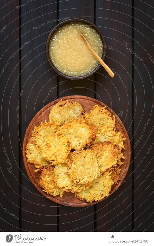 Potato Pancake or Fritter with Apple Sauce Vegetable Fruit Vegetarian diet Fresh food fritter patty Meal Dish Snack grated Home-made pureed blended stewed