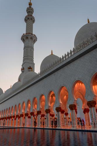 Outside Sheikh Zayid Mosque Abu Dhabi at sunset Vacation & Travel Tourism Trip Far-off places Sightseeing City trip Summer Sun Architecture United Arab Emirates