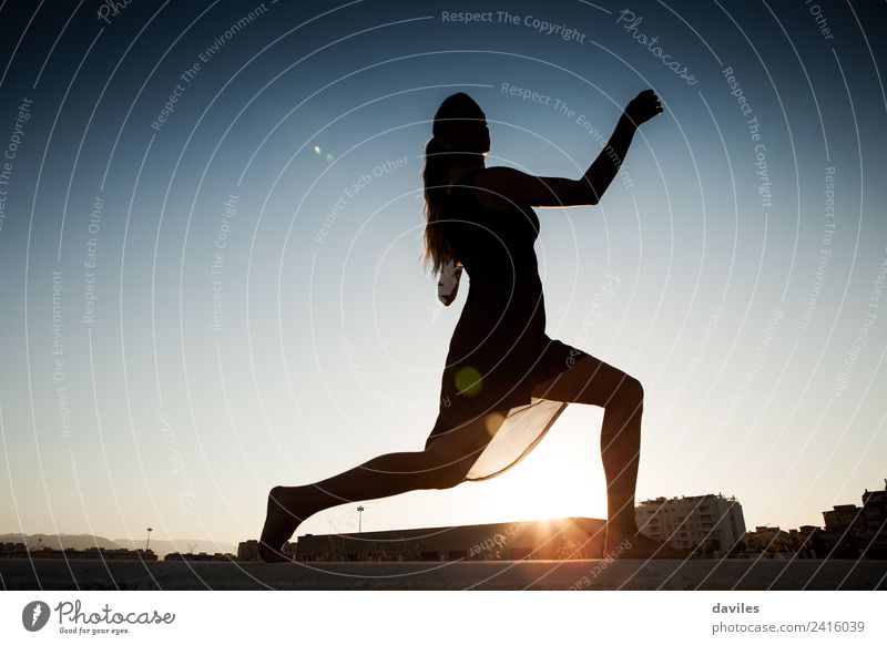 Silhouette of woman dancing outdoors Lifestyle Joy Fitness Sports Training Human being Young woman Youth (Young adults) Woman Adults 1 18 - 30 years Artist