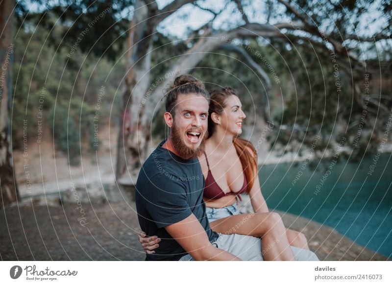 Bearded man and blonde woman enjoying and having fun in nature Lifestyle Exotic Human being Young woman Youth (Young adults) Young man 2 18 - 30 years Adults