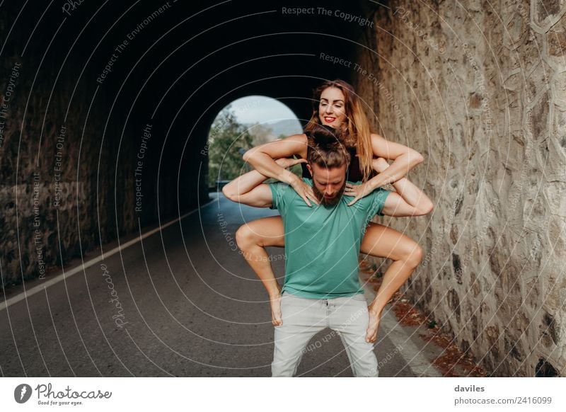 Young couple performing gymnastic dance Lifestyle Style Joy Fitness Vacation & Travel Freedom Sports Training Human being Woman Adults Man Friendship Couple