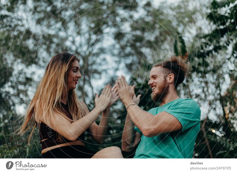 Cool alternative couple playing joyful outdoors Lifestyle Joy Happy Beautiful Woman Adults Friendship Couple 2 Human being 18 - 30 years Youth (Young adults)
