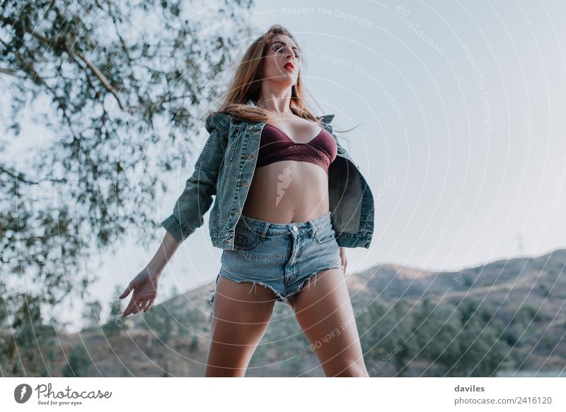Woman dancing in nature with sky in the background Lifestyle Style Beautiful Face Mountain Human being Adults 1 18 - 30 years Youth (Young adults) Dancer Nature