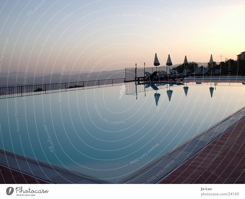 running deep Swimming pool Azure blue Sunset Summer Europe Basin Water Blue Evening Calm no waves