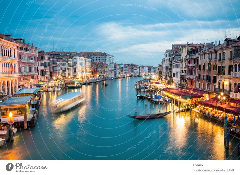 Venezia Vacation & Travel Summer Venice Tourist Attraction Italy Lagoon water Canal Grande canal tourism Italian Colour photo Evening Twilight Contrast Blur