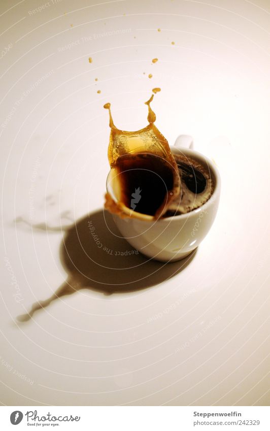 coffee explosion Food To have a coffee Beverage Drinking Hot drink Coffee Espresso Cup Inject Drop Frozen Snapshot Transparent Colour photo Interior shot