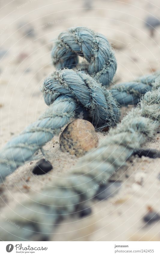 sailor's yarn Environment Nature Sand Beach Knot Old Dirty Blue Rope Navigation Memory Remember Fishery Find Flotsam and jetsam Discovery Colour photo