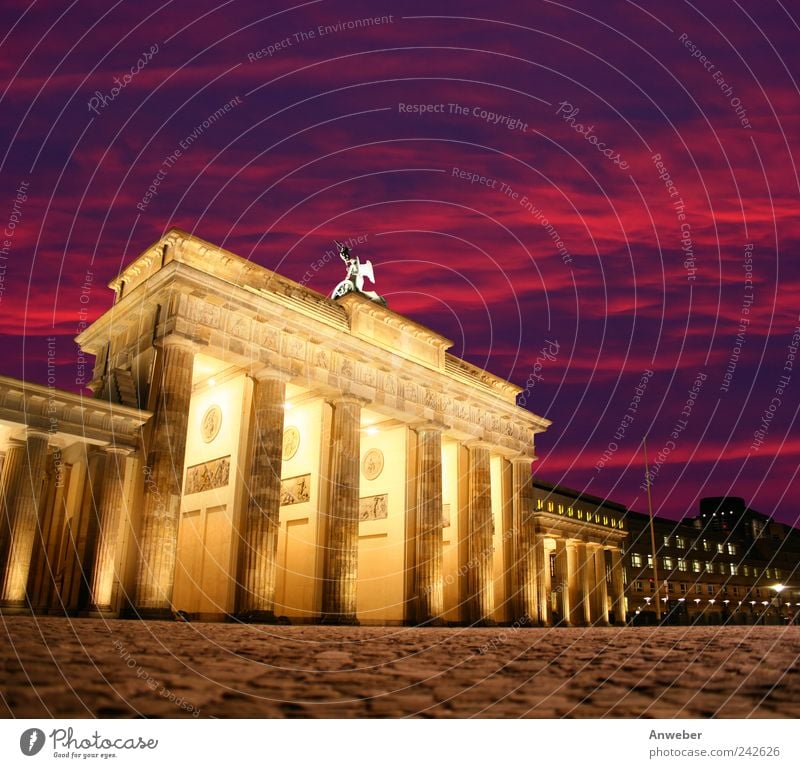 Evening atmosphere at the Brandenburg Gate in Berlin Sky Beautiful weather Downtown Berlin Germany Town Capital city House (Residential Structure)