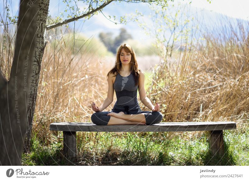 Young woman doing yoga in nature Lifestyle Beautiful Body Relaxation Meditation Summer Sports Yoga Human being Feminine Youth (Young adults) Woman Adults 1