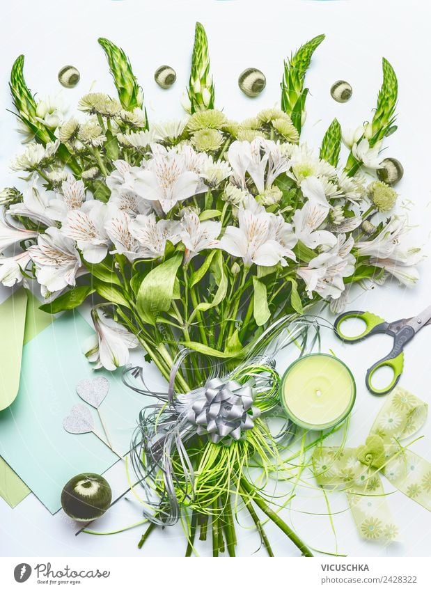 Green bouquet bow and decoration Shopping Style Design Decoration Table Feasts & Celebrations Flower Stationery Paper Bouquet Bow Kitsch Odds and ends Heart