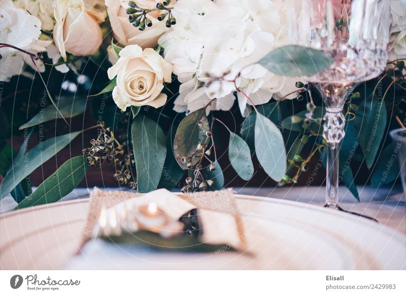 Tablescape with floral arrangement Food Lifestyle Luxury Elegant Style Design To enjoy Joy Dinner Wedding Flower Party Table decoration Eucalyptus blossom
