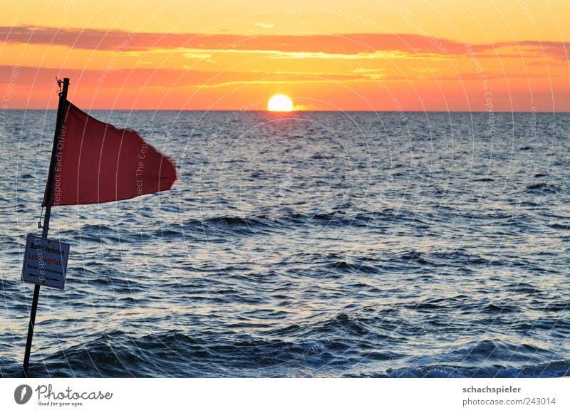 Huch - a sunset Relaxation Vacation & Travel Tourism Summer Summer vacation Sun Beach Ocean Waves Nature Water Clouds Sunrise Sunset Coast North Sea Flag Blue