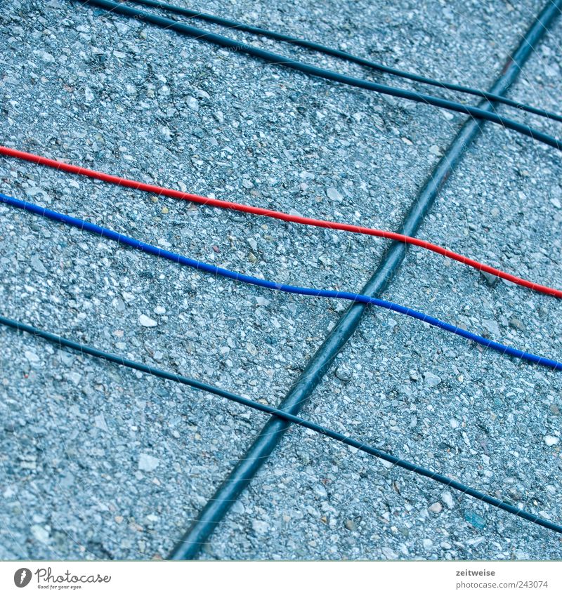wired Craftsperson Cable Technology Telecommunications Street Gray Asphalt Arrangement Colour photo Exterior shot Deserted