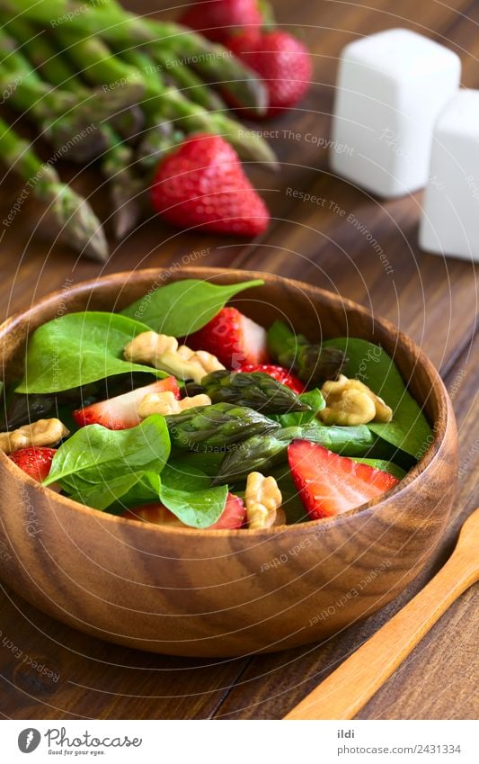 Strawberry Asparagus Spinach and Walnut Salad Vegetable Fruit Fresh food Berries Raw walnut oil healthy Vegan diet Home-made Meal appetizer Snack Rustic
