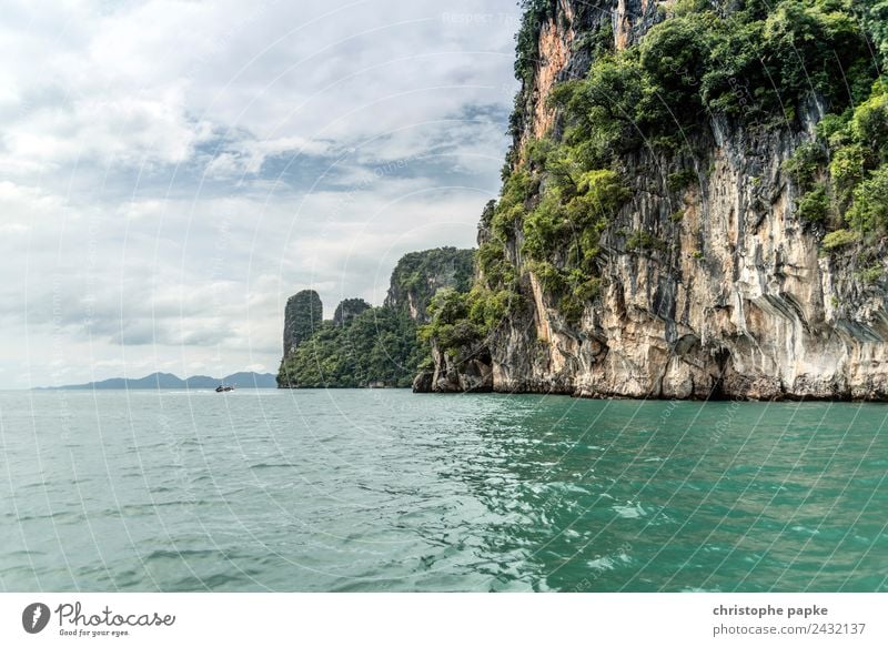 Rock in Phang Nga Bay Vacation & Travel Trip Adventure Far-off places Summer Summer vacation Ocean Island Waves Nature Landscape Sky Clouds Coast Andaman Sea