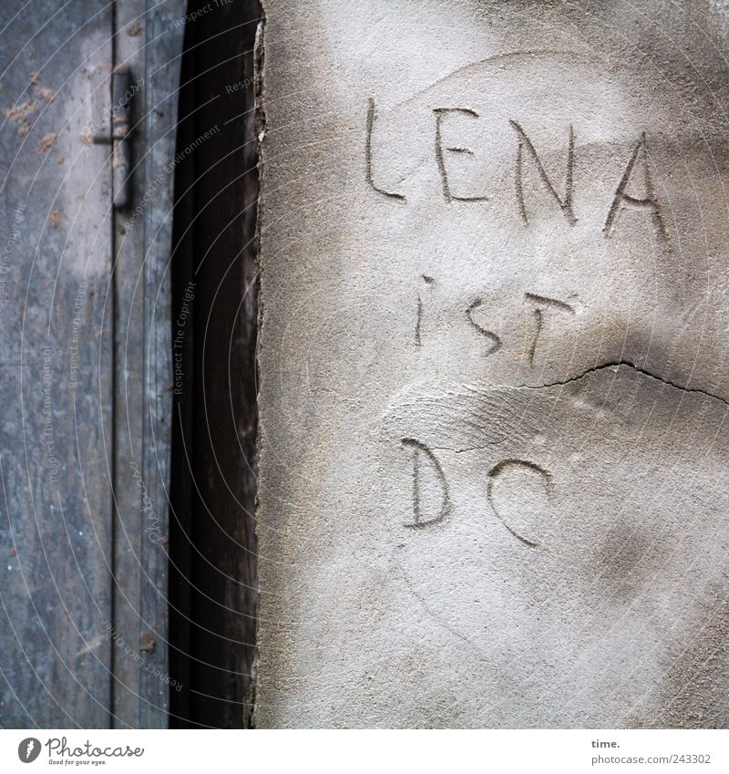 Unfinished Wall (barrier) Wall (building) Door Plaster Rendered facade Hinge Characters Old Gray Inscription Letters (alphabet) Lena Seam Column Furrow