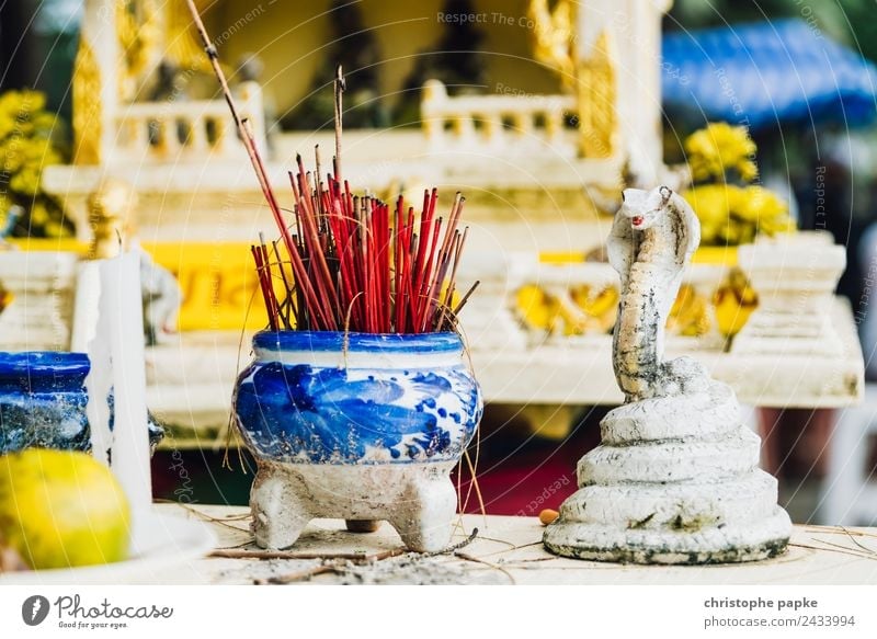 Incense sticks in front of Thai shrine Vacation & Travel Far-off places Summer Summer vacation Culture Authentic Exotic Historic Religion and faith Buddhism