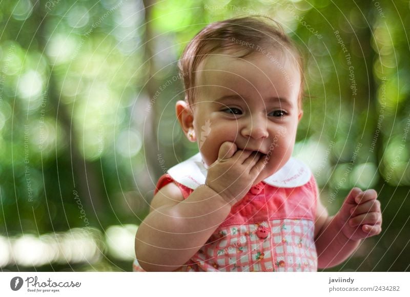 Six months old baby girl outdoors Happy Beautiful Face Child Human being Baby Young woman Youth (Young adults) Woman Adults Infancy 1 0 - 12 months Old Smiling